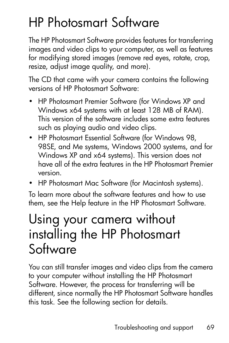 Hp photosmart software, Software, Using your | See using your | HP Photosmart E327 User Manual | Page 69 / 130