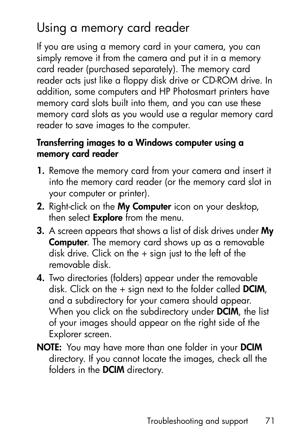Using a memory card reader | HP Photosmart E327 User Manual | Page 71 / 130