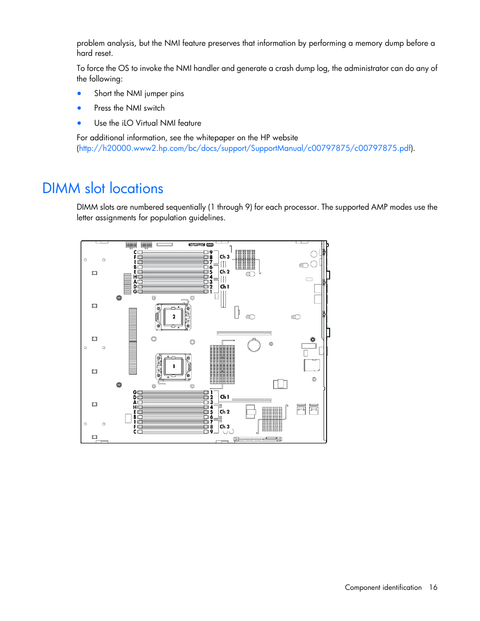 Dimm slot locations | HP DL380 G7 User Manual | Page 16 / 126