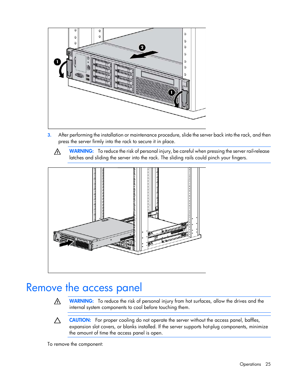 Remove the access panel | HP DL380 G7 User Manual | Page 25 / 126