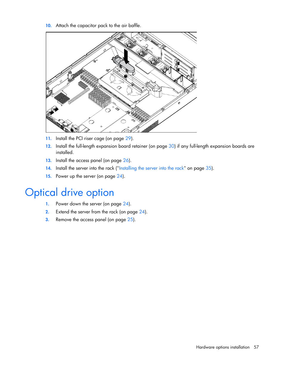 Optical drive option | HP DL380 G7 User Manual | Page 57 / 126