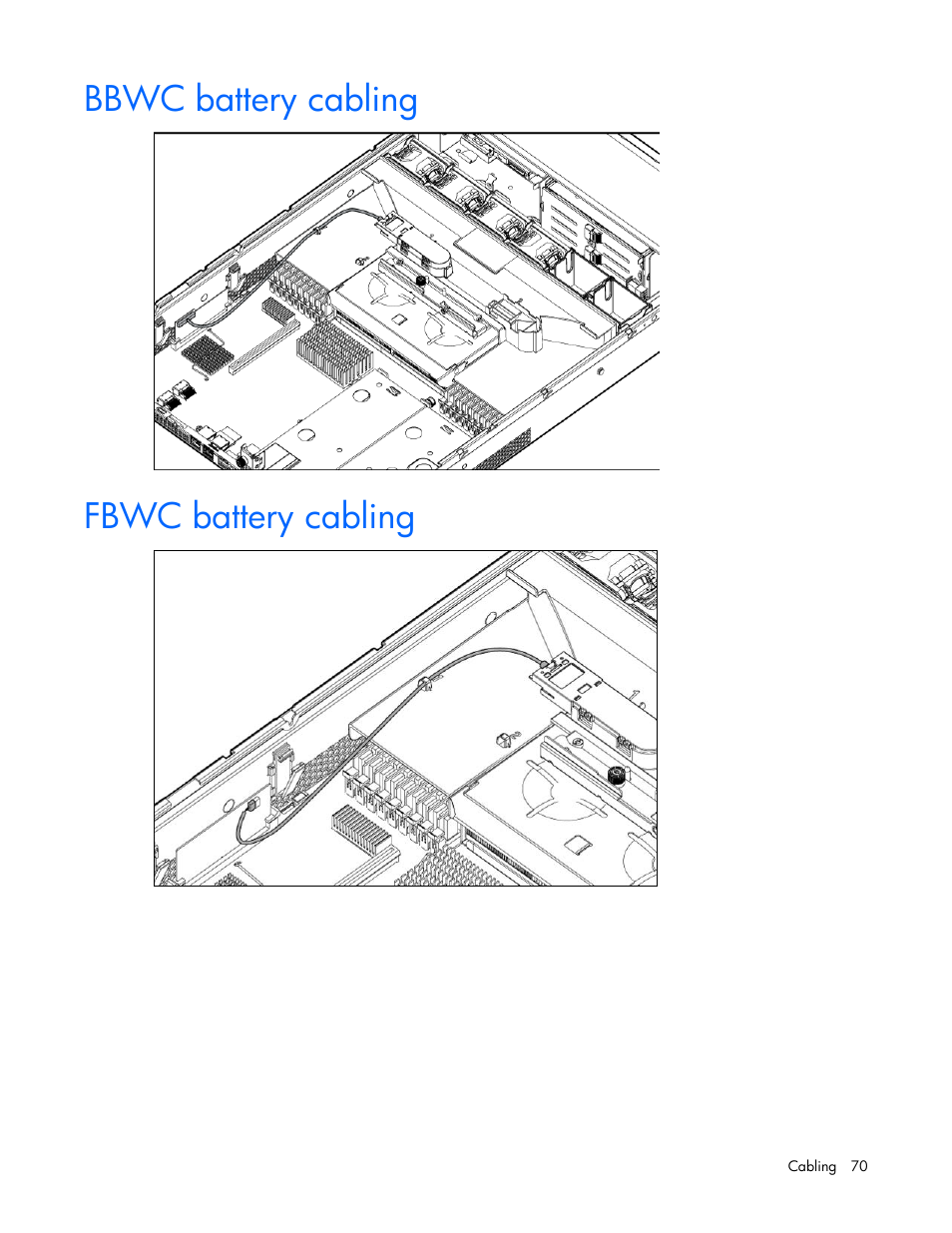 Bbwc battery cabling, Fbwc battery cabling | HP DL380 G7 User Manual | Page 70 / 126