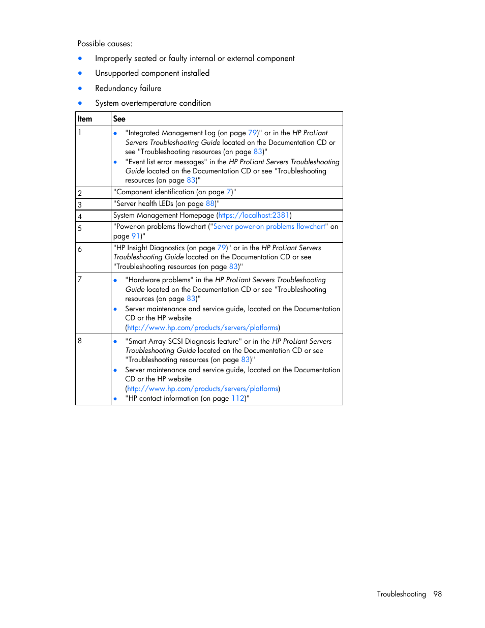 HP DL380 G7 User Manual | Page 98 / 126