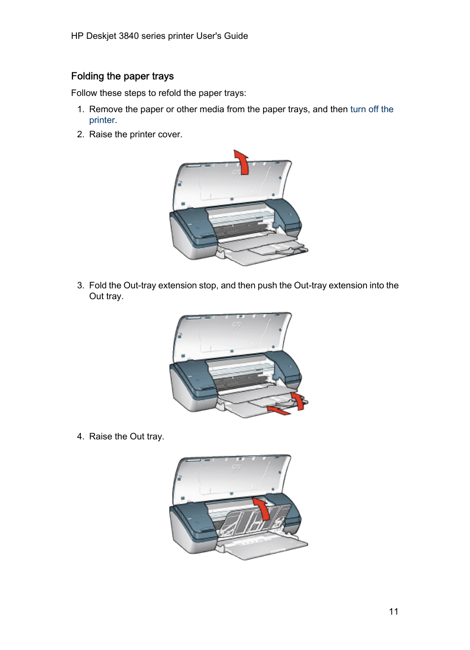 Folding the paper trays | HP 3840 User Manual | Page 11 / 95