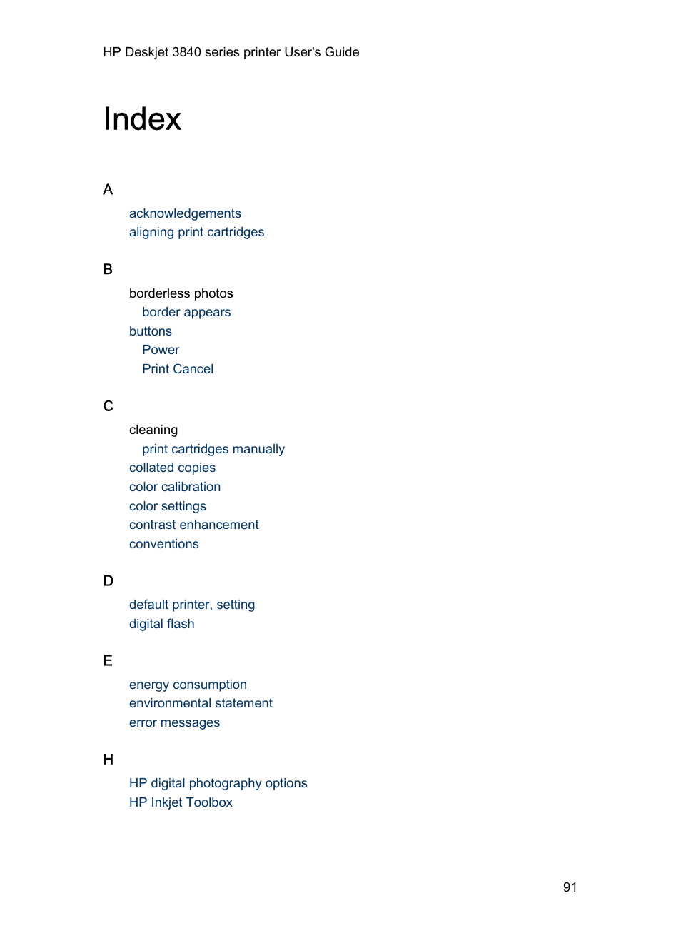Index | HP 3840 User Manual | Page 91 / 95