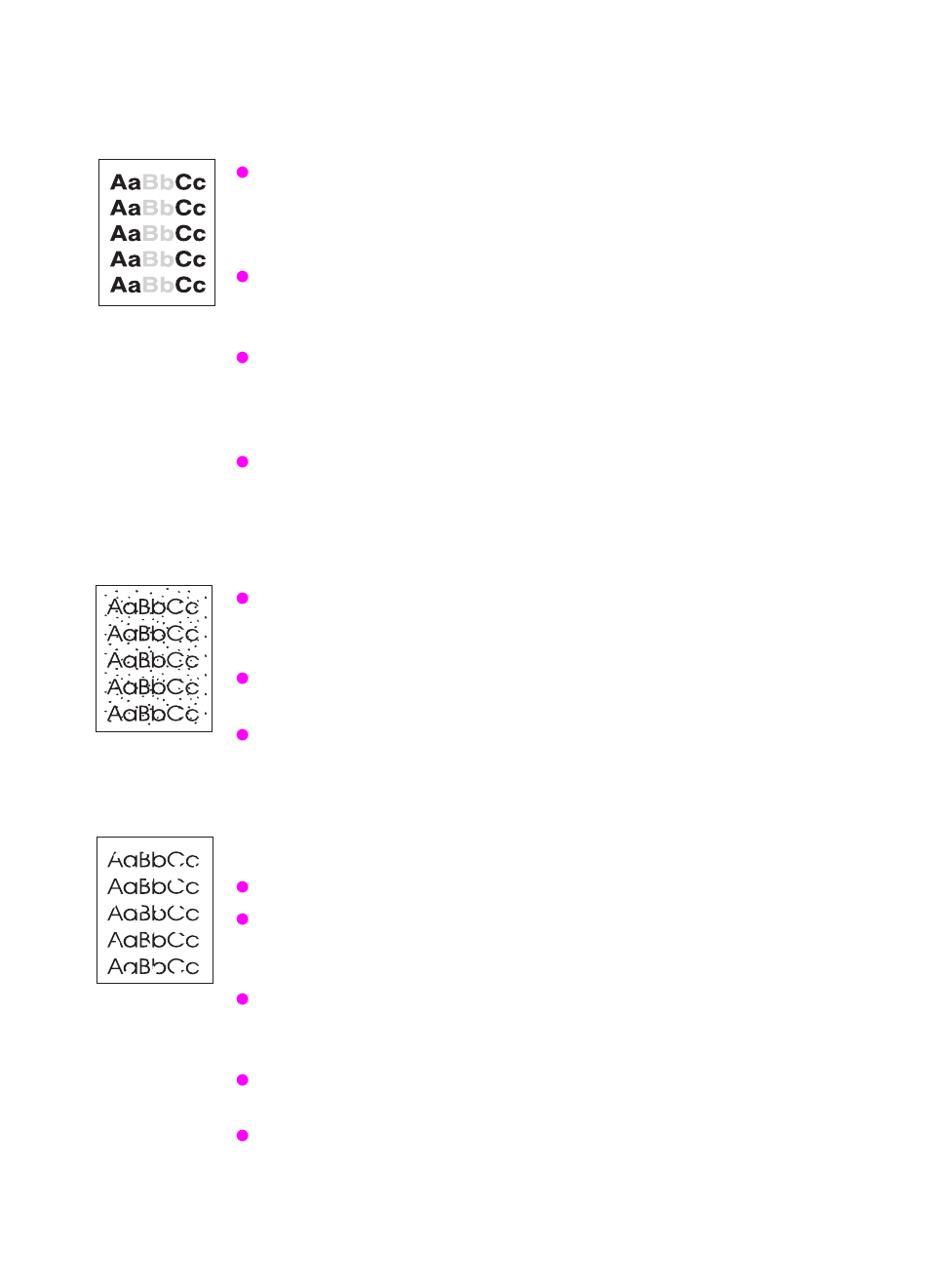 Light print or fade, Toner specks, Dropouts | Light print or, Fade | HP 2100 M  EN User Manual | Page 105 / 184