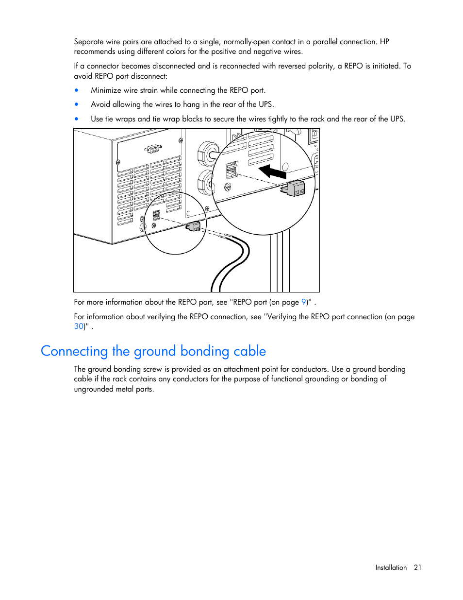 Connecting the ground bonding cable | HP R5500 User Manual | Page 21 / 61