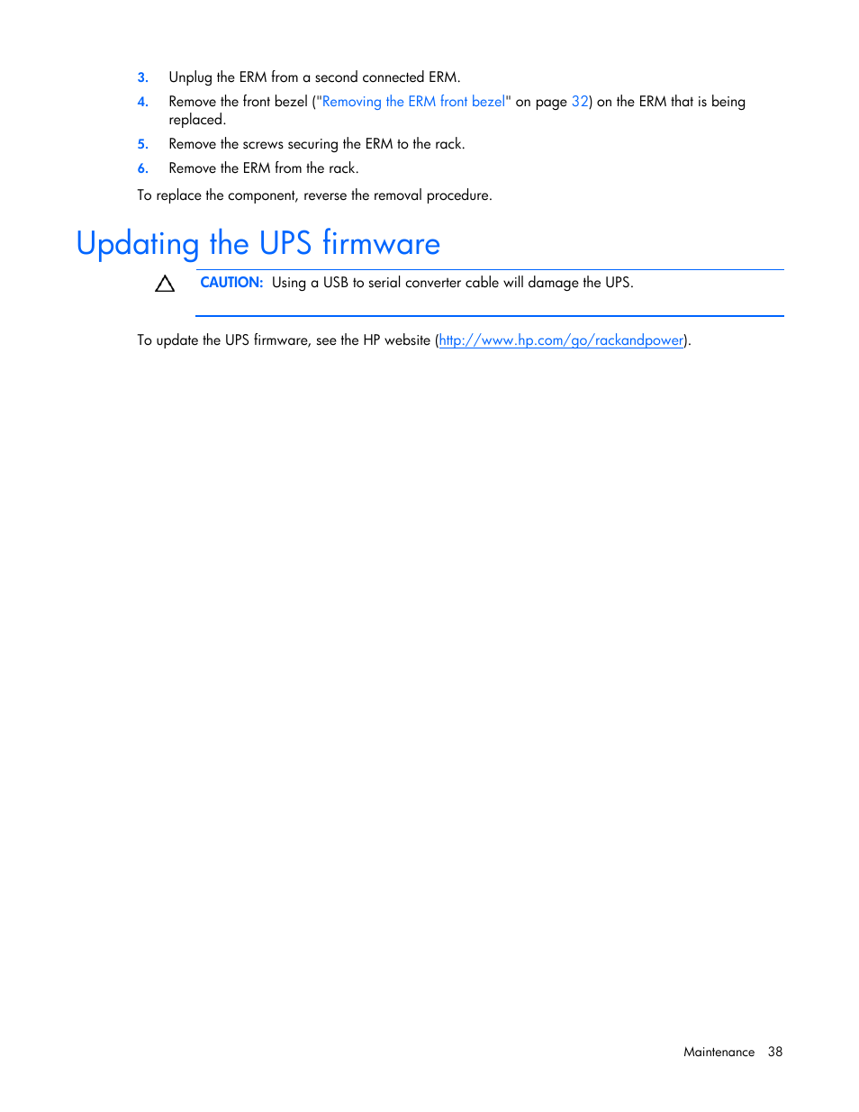 Updating the ups firmware | HP R5500 User Manual | Page 38 / 61
