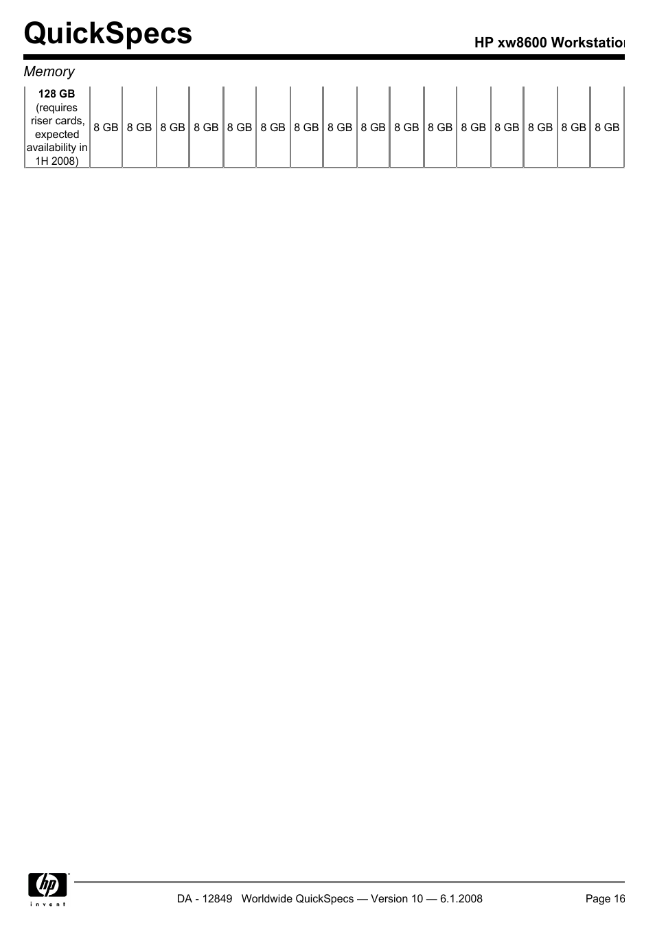 Quickspecs | HP xw8600 User Manual | Page 16 / 73