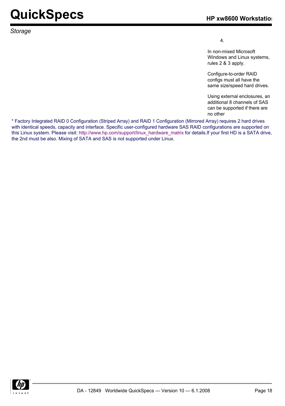 Quickspecs | HP xw8600 User Manual | Page 18 / 73