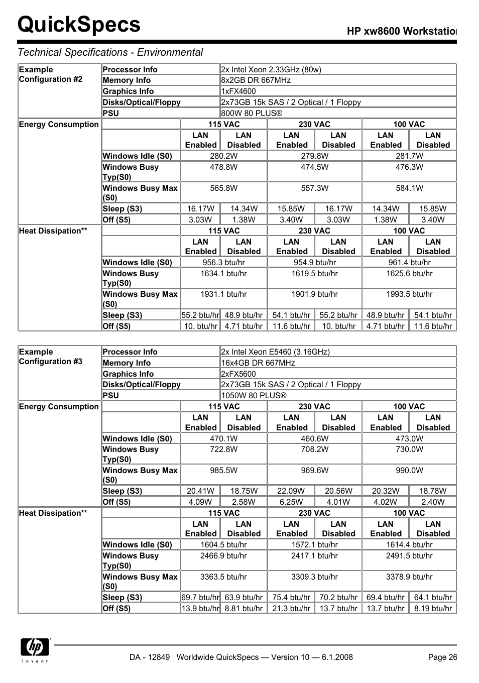 Quickspecs | HP xw8600 User Manual | Page 26 / 73