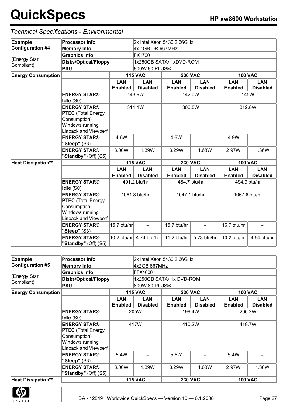 Quickspecs | HP xw8600 User Manual | Page 27 / 73