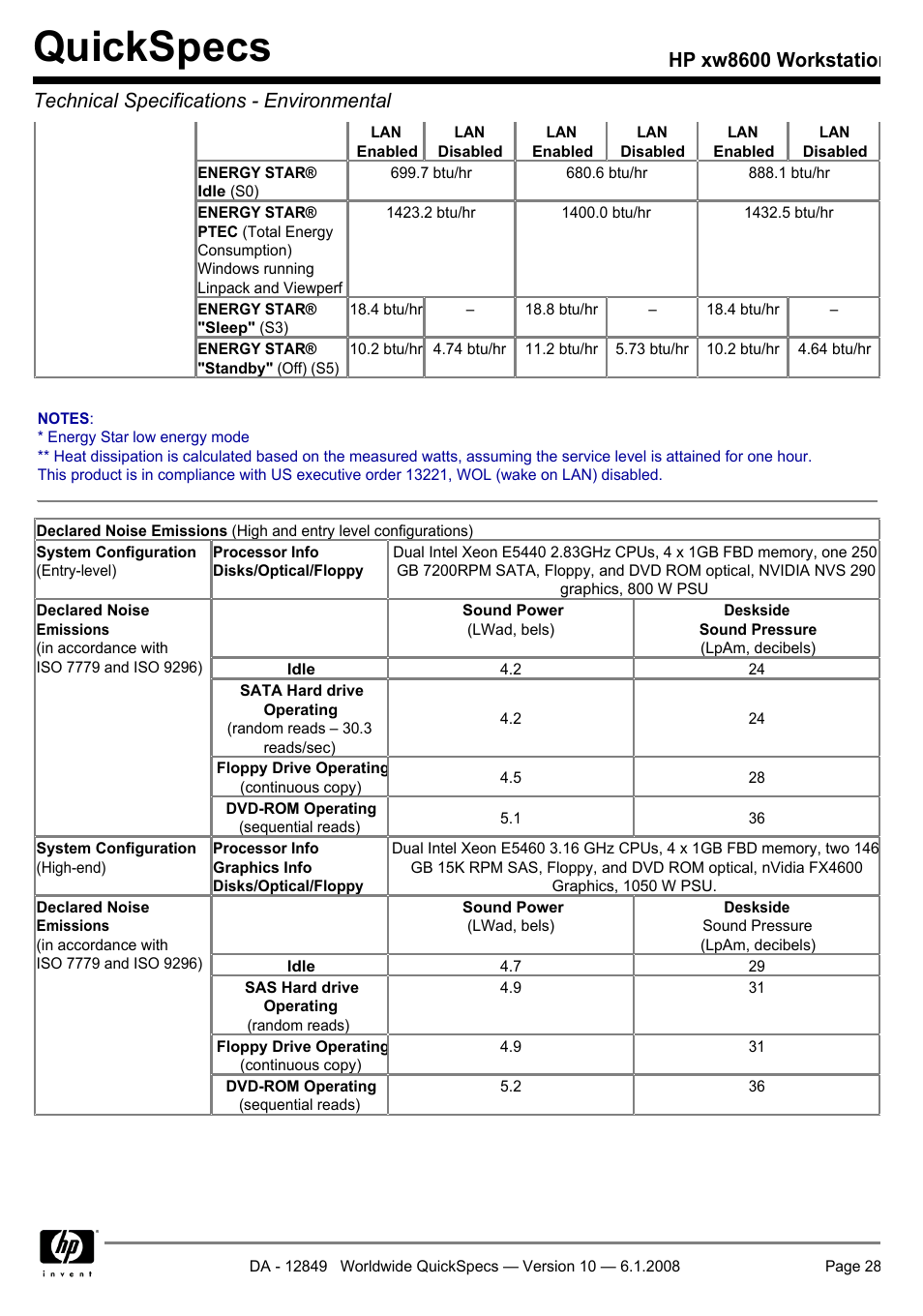 Quickspecs | HP xw8600 User Manual | Page 28 / 73