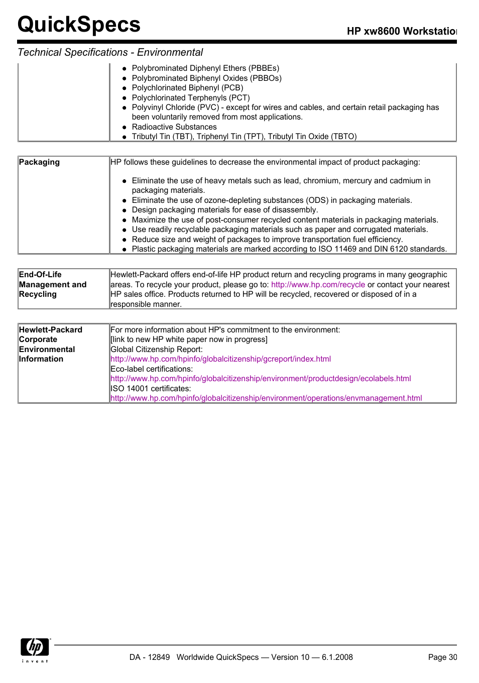 Quickspecs | HP xw8600 User Manual | Page 30 / 73