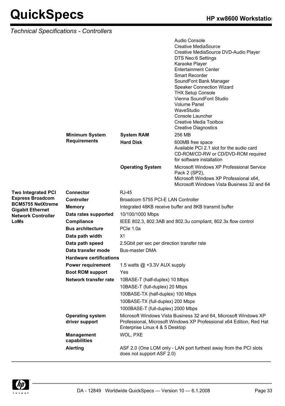 Quickspecs | HP xw8600 User Manual | Page 33 / 73