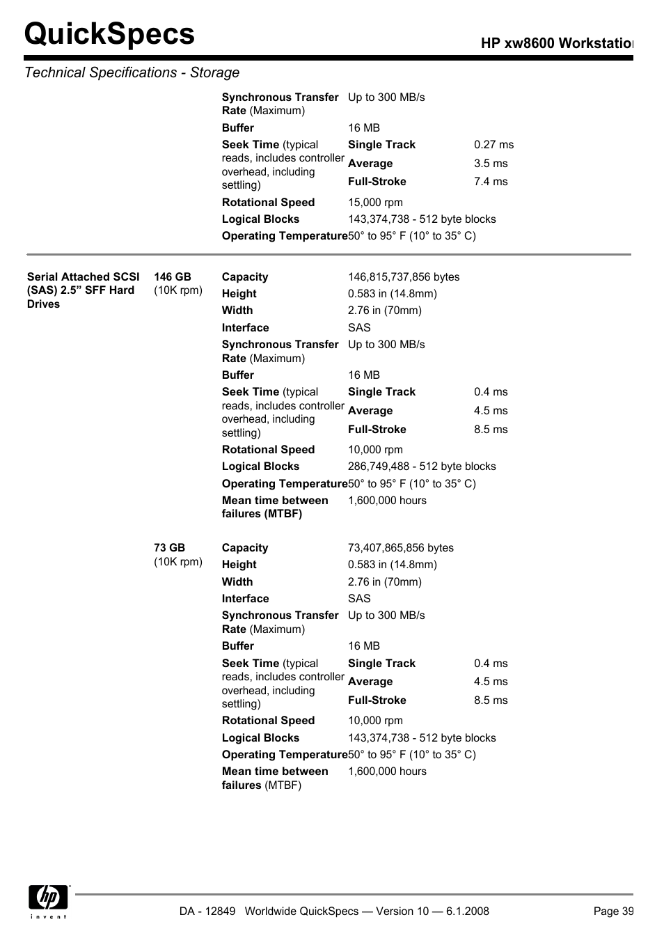 Quickspecs | HP xw8600 User Manual | Page 39 / 73