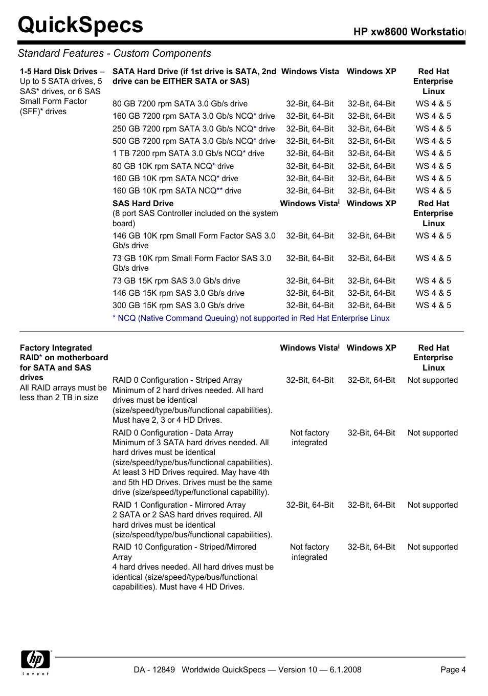 Quickspecs | HP xw8600 User Manual | Page 4 / 73