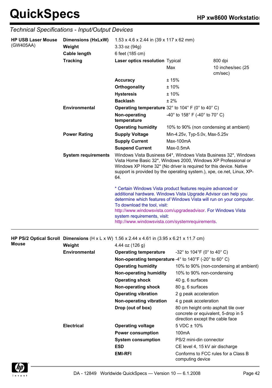 Quickspecs | HP xw8600 User Manual | Page 42 / 73