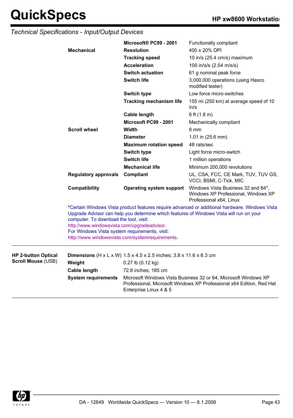 Quickspecs | HP xw8600 User Manual | Page 43 / 73