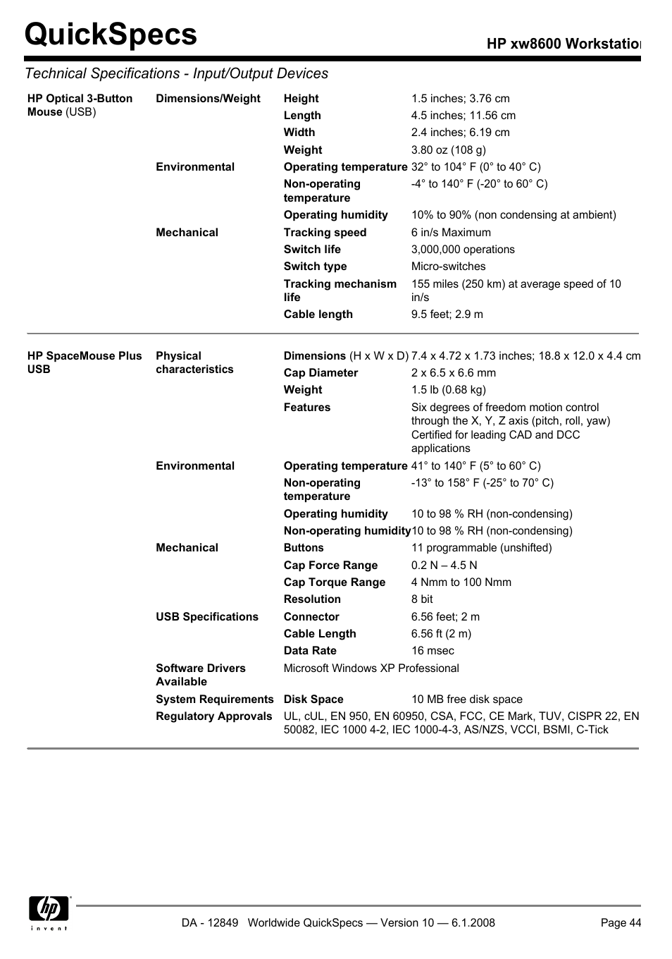 Quickspecs | HP xw8600 User Manual | Page 44 / 73