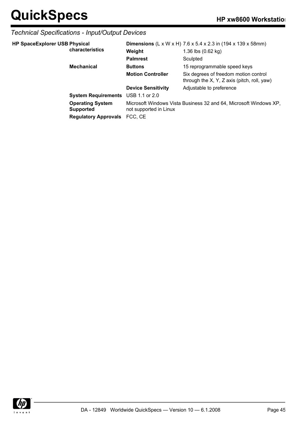 Quickspecs | HP xw8600 User Manual | Page 45 / 73