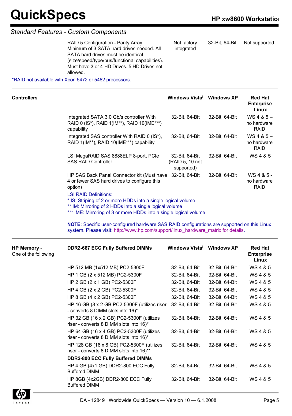 Quickspecs | HP xw8600 User Manual | Page 5 / 73