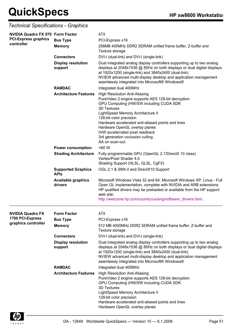 Quickspecs | HP xw8600 User Manual | Page 51 / 73