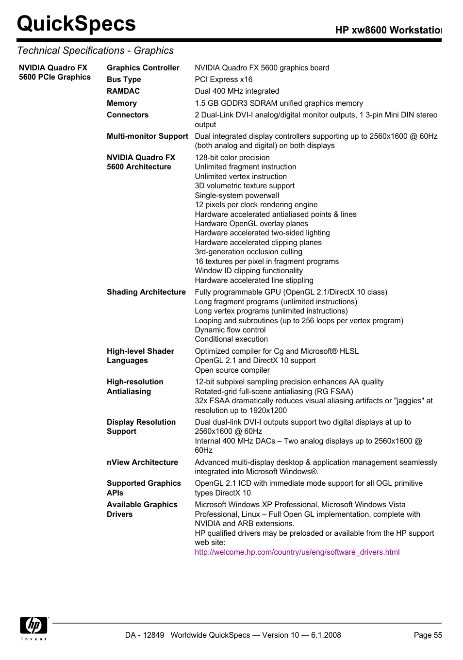 Quickspecs | HP xw8600 User Manual | Page 55 / 73