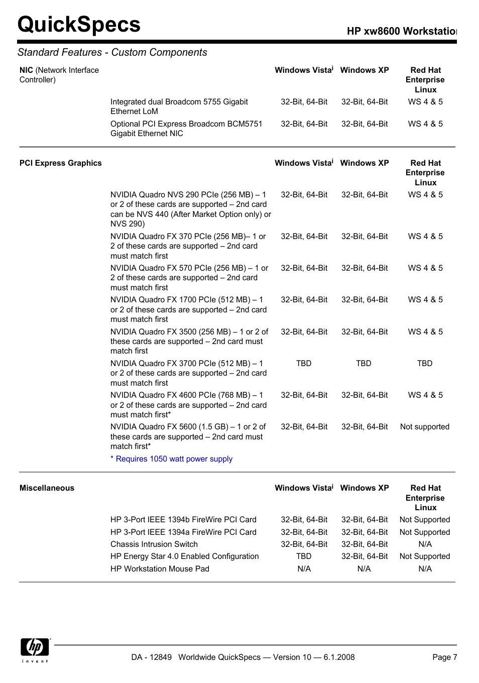 Quickspecs | HP xw8600 User Manual | Page 7 / 73