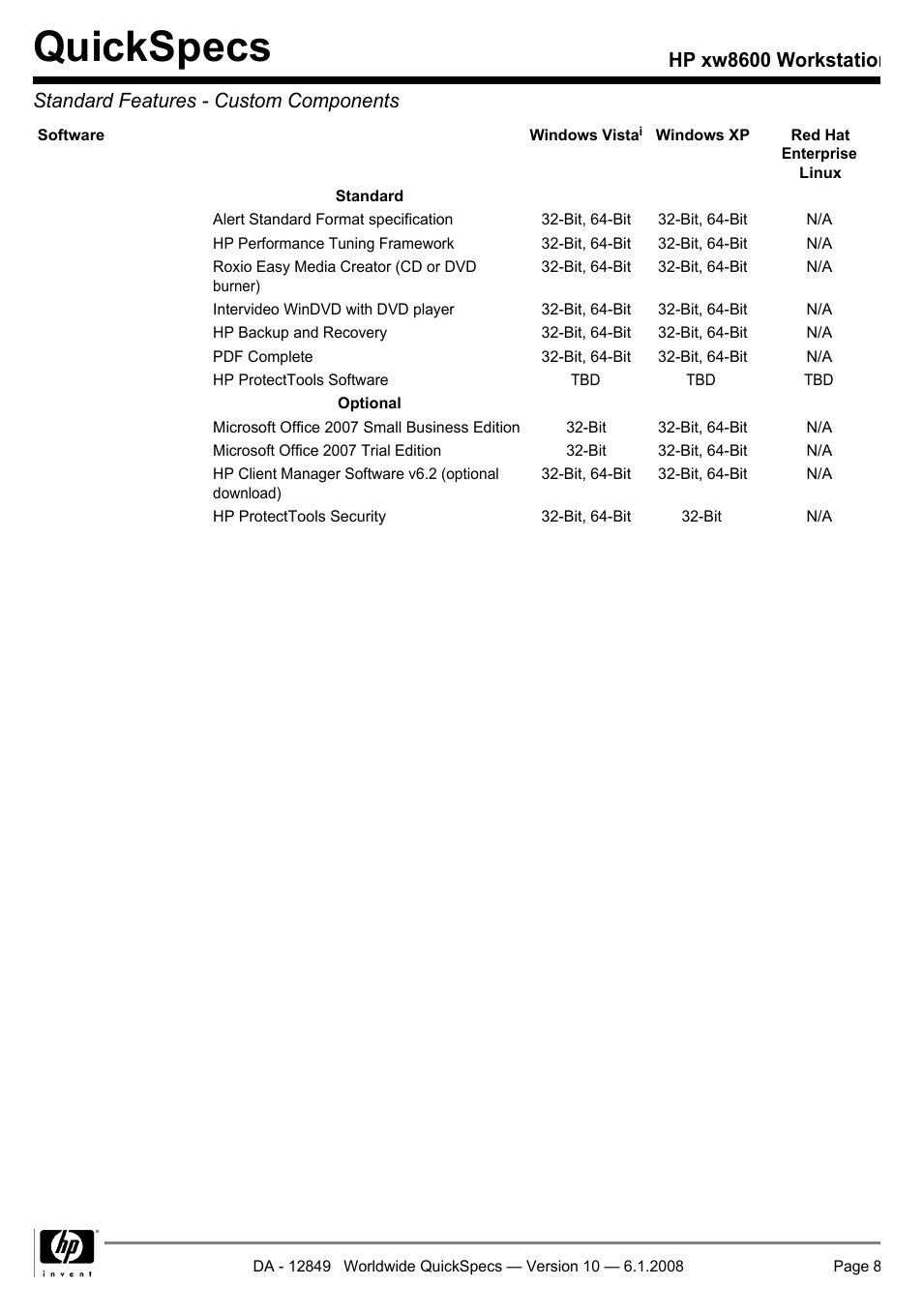 Quickspecs | HP xw8600 User Manual | Page 8 / 73