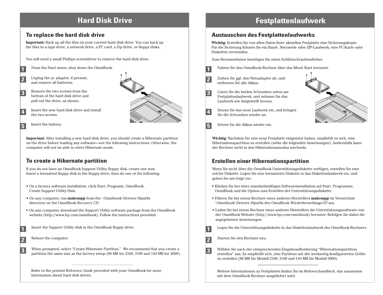 Hard disk drive, Festplattenlaufwerk | HP F1385A User Manual | Page 3 / 4