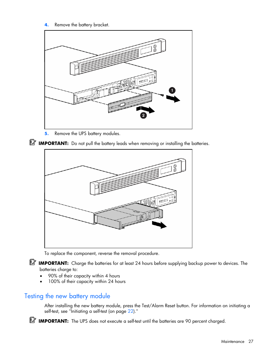 Testing the new battery module | HP R1500 User Manual | Page 27 / 49