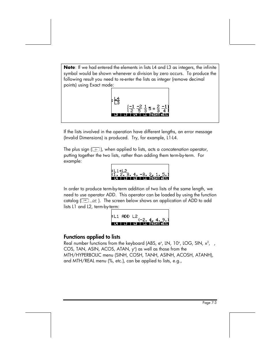 Functions applied to lists | HP 49g+ User Manual | Page 106 / 176