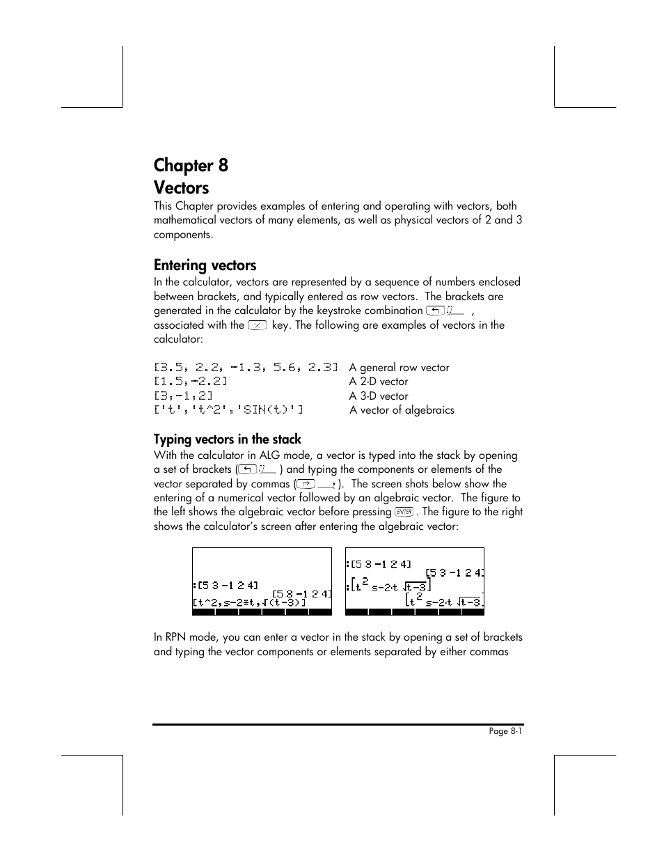 Chapter 8 vectors, Entering vectors | HP 49g+ User Manual | Page 110 / 176