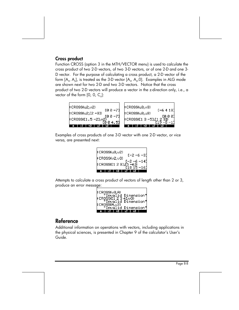 Reference, Cross product | HP 49g+ User Manual | Page 117 / 176