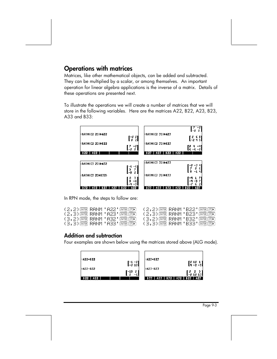 Operations with matrices | HP 49g+ User Manual | Page 120 / 176