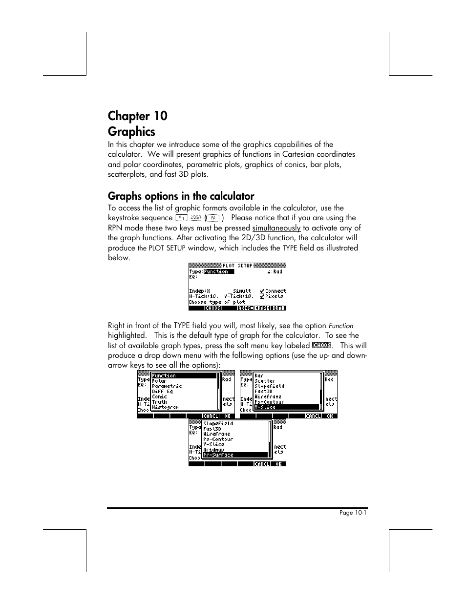 Chapter 10 graphics, Graphs options in the calculator | HP 49g+ User Manual | Page 128 / 176