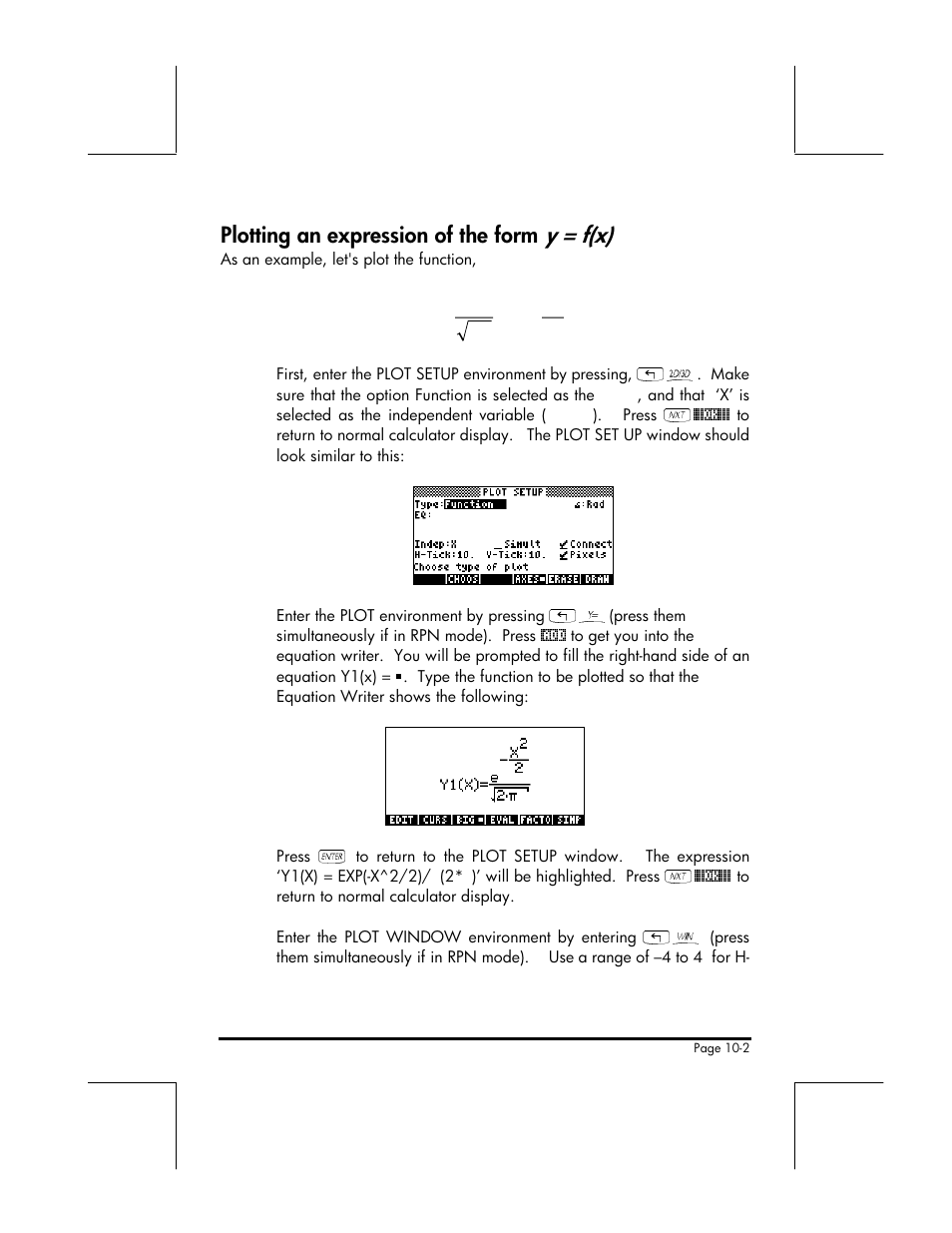 Y = f(x), Plotting an expression of the form | HP 49g+ User Manual | Page 129 / 176
