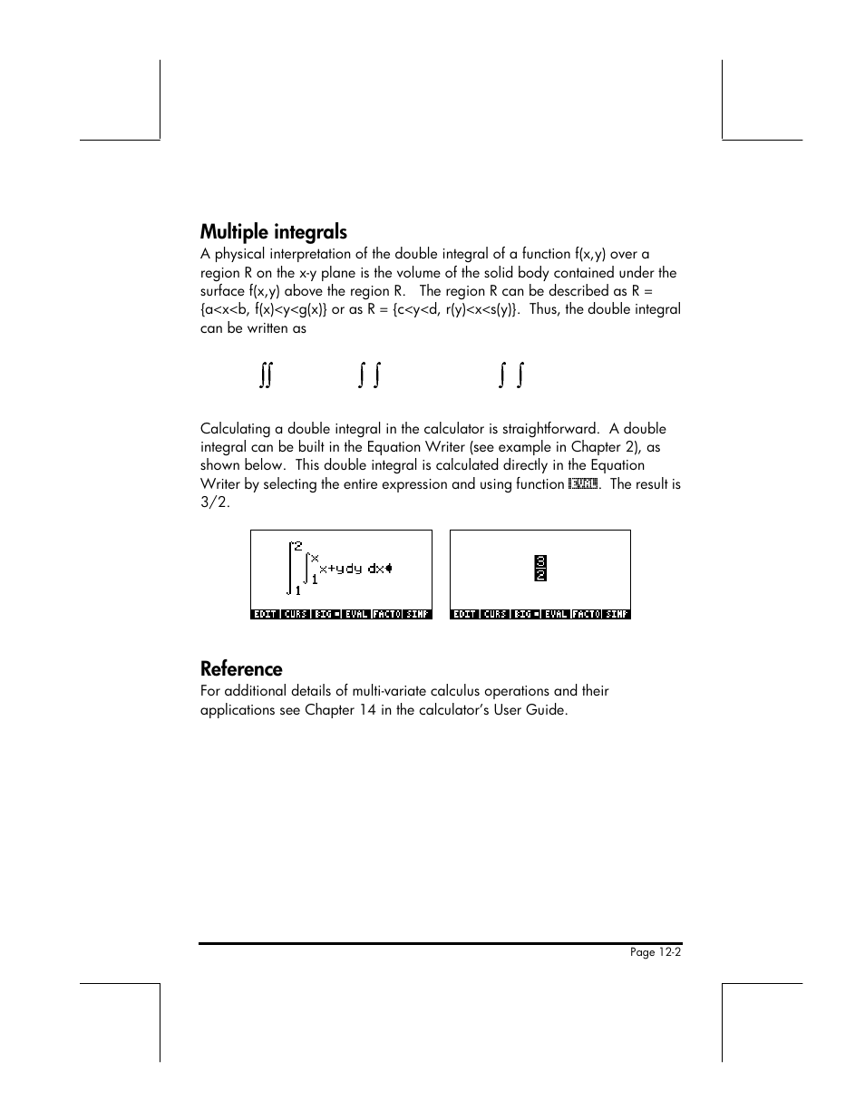 Multiple integrals, Reference | HP 49g+ User Manual | Page 143 / 176