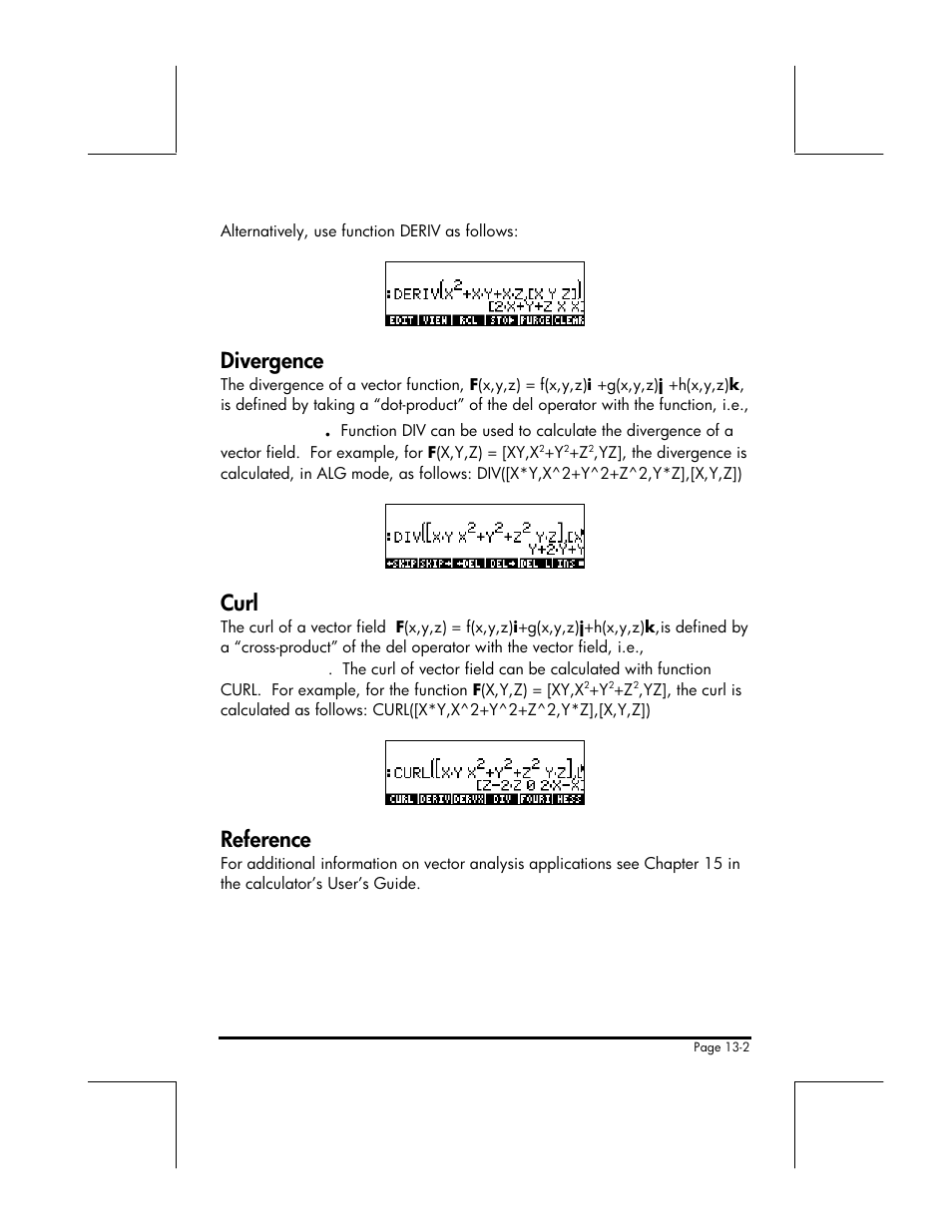 Divergence, Curl, Reference | HP 49g+ User Manual | Page 145 / 176