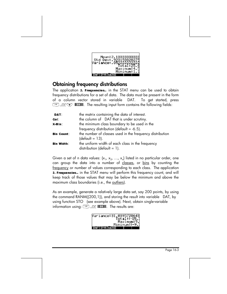 Obtaining frequency distributions | HP 49g+ User Manual | Page 160 / 176