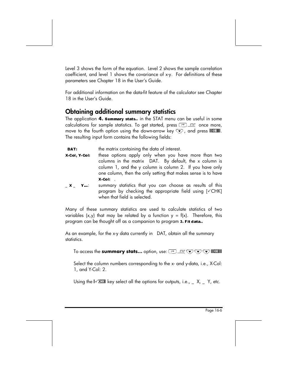 Obtaining additional summary statistics, Summary stats, X-col, y-col | X-col | HP 49g+ User Manual | Page 163 / 176