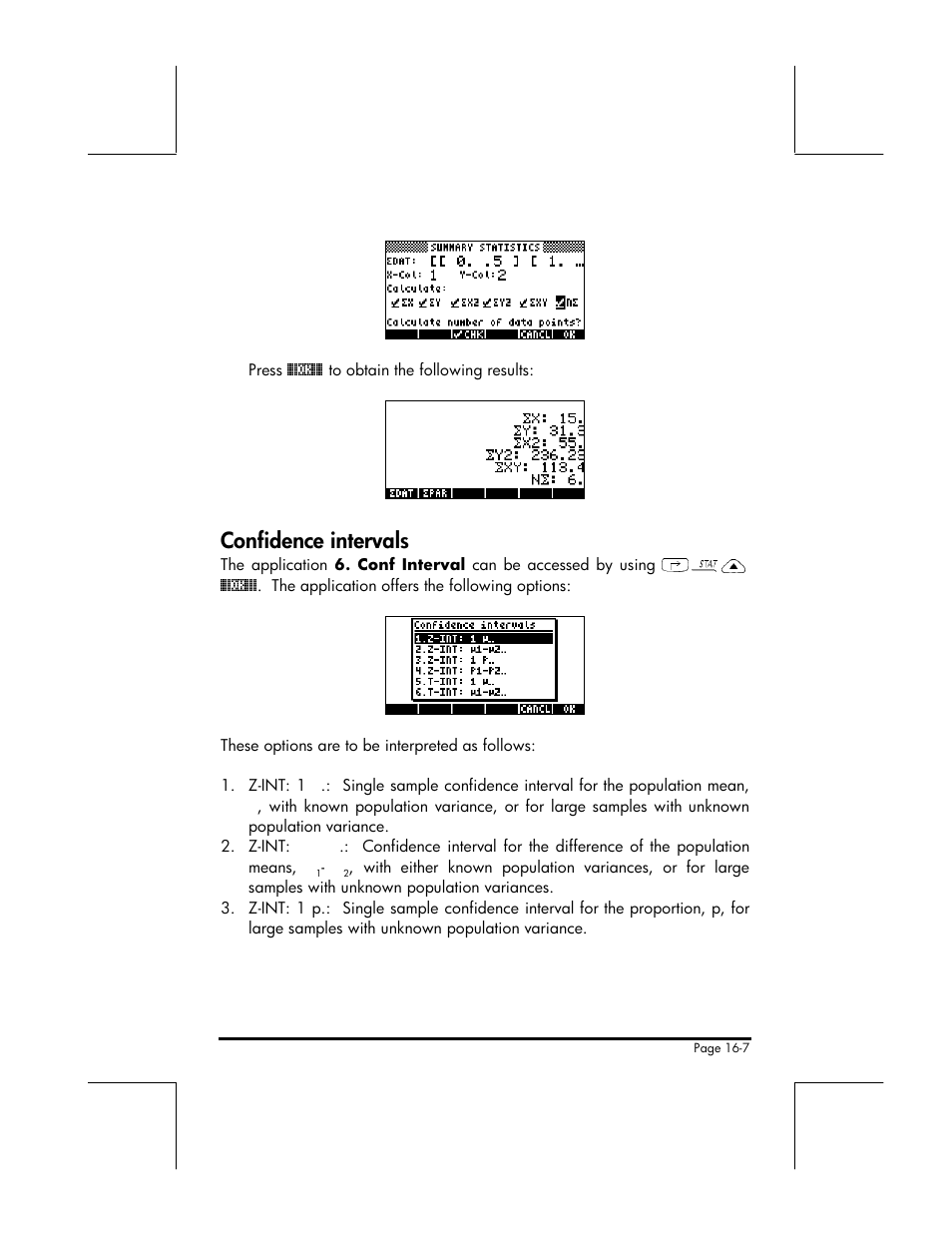 Confidence intervals | HP 49g+ User Manual | Page 164 / 176