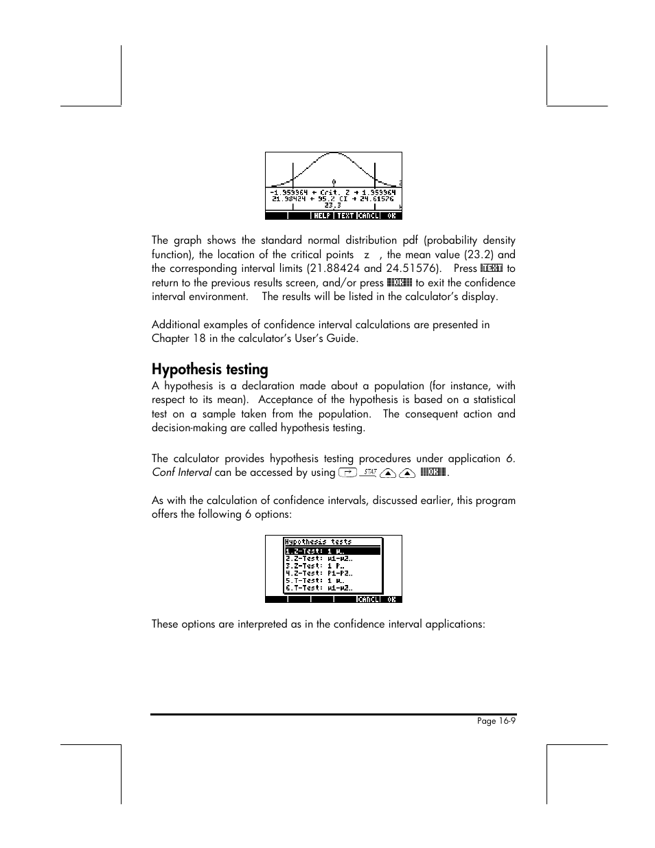 Hypothesis testing | HP 49g+ User Manual | Page 166 / 176