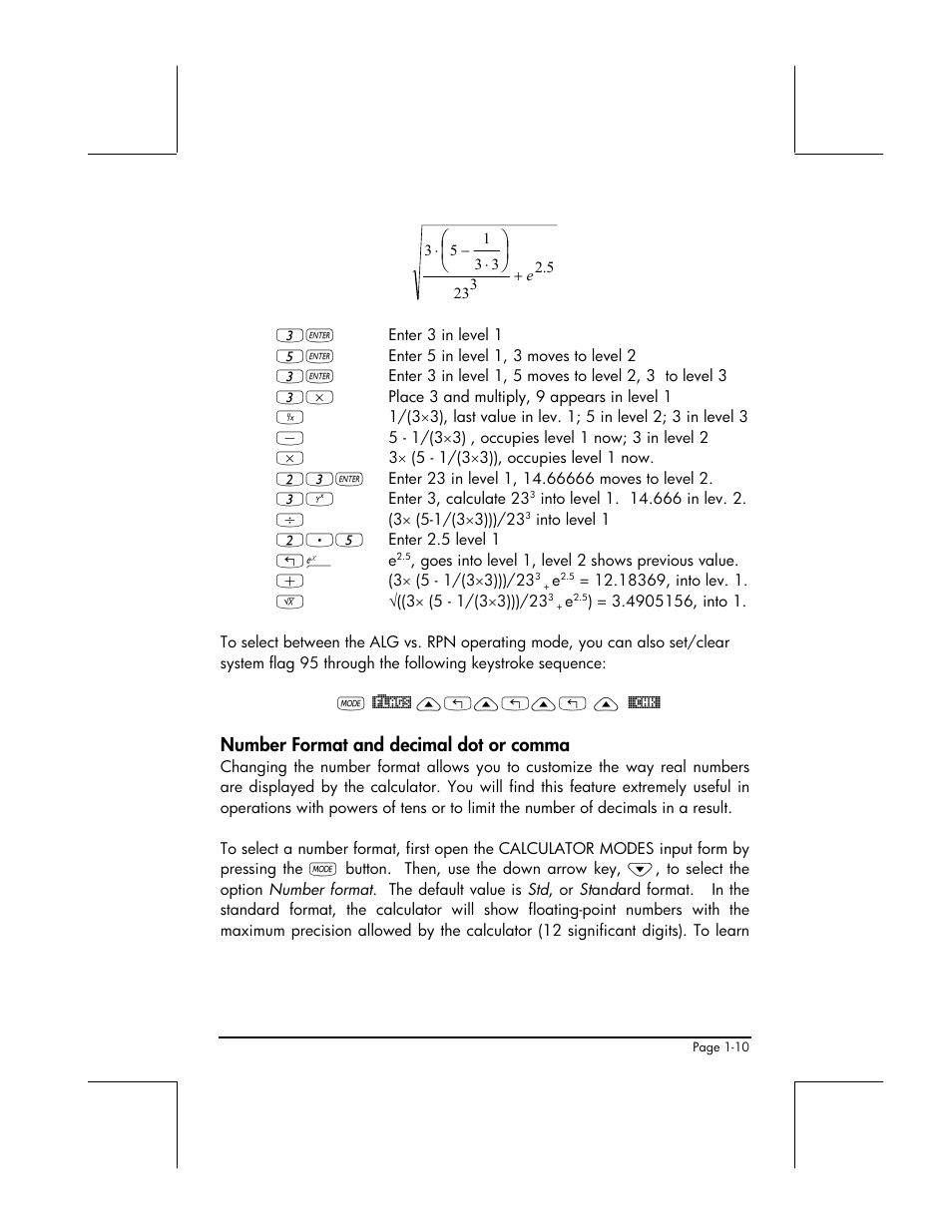 Number format and decimal dot or comma | HP 49g+ User Manual | Page 22 / 176