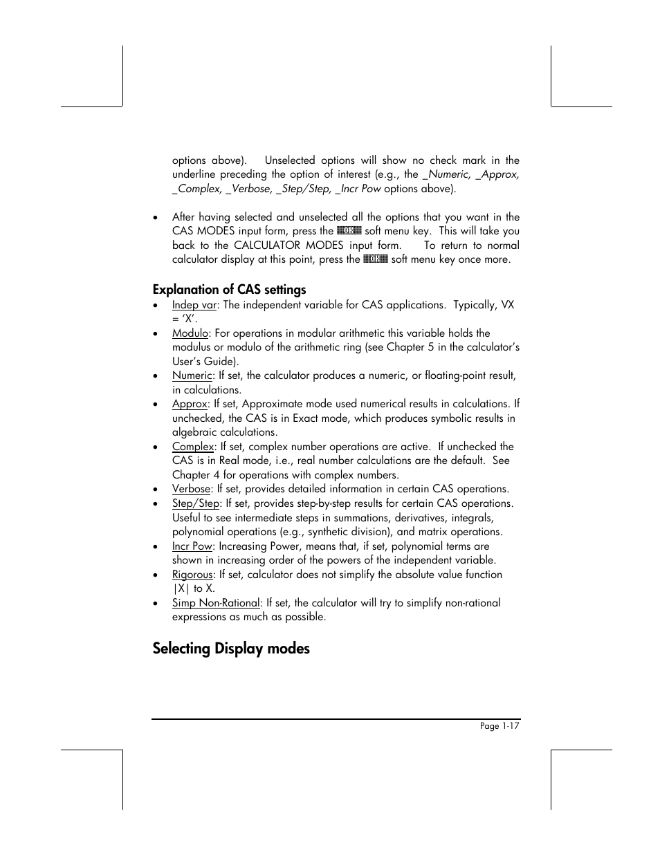 Selecting display modes | HP 49g+ User Manual | Page 29 / 176