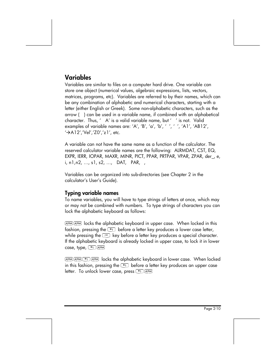 Variables | HP 49g+ User Manual | Page 43 / 176