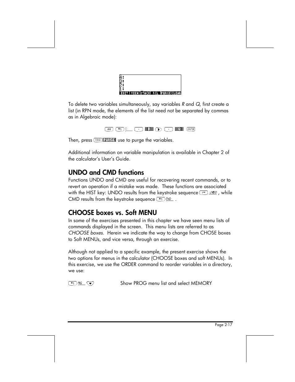 Undo and cmd functions, Choose boxes vs. soft menu | HP 49g+ User Manual | Page 50 / 176