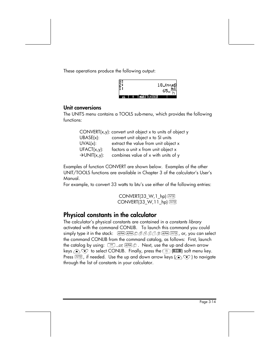 Physical constants in the calculator | HP 49g+ User Manual | Page 67 / 176