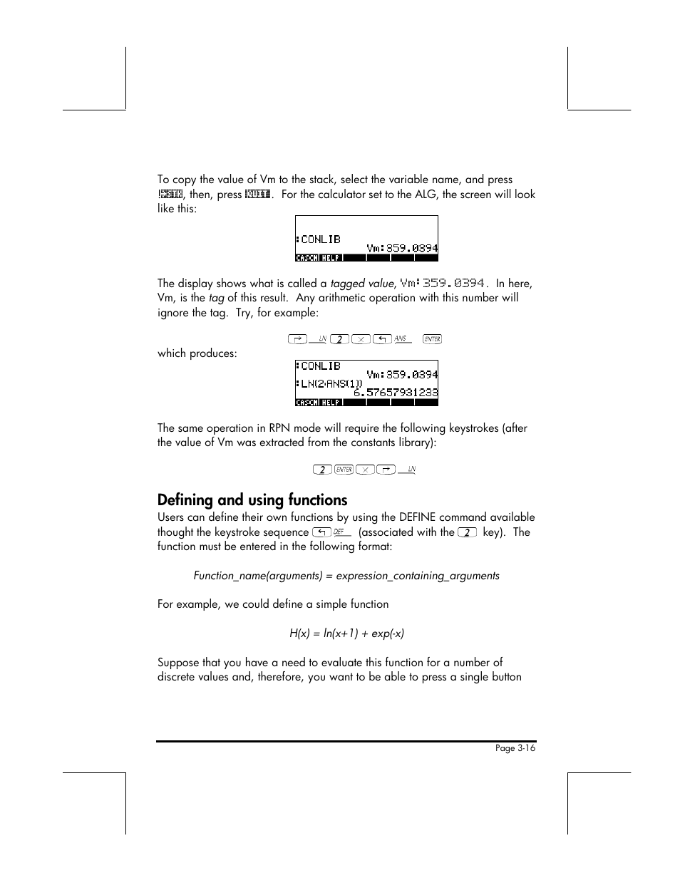 Defining and using functions | HP 49g+ User Manual | Page 69 / 176